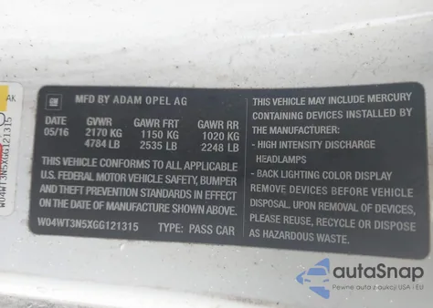 2016 Buick Cascada Premium from USA, damaged, VIN W04WT3N5XGG121315